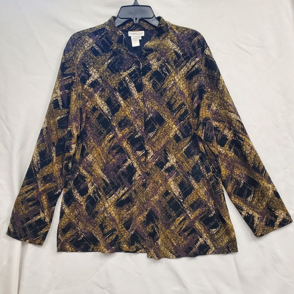 Coldwater Creek Plaid Blazer Open Front Jacket Colorful Size XL